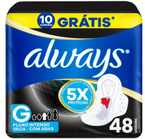 Absorvente Noturno Always Noites Tranquilas Cobertura Seca com Abas Leve 48 Pague 40, Always