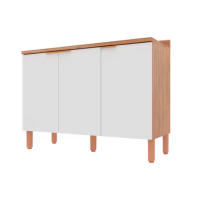 Balcão Triplo Bartira Topázio UP com 3 Portas e 1 Prateleira – 120,1cm de largura – Damasco/Branco Fosco