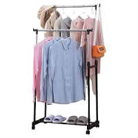 Cabideiro De Roupas Arara Organizador Duplo Móvel Regulável com Roda Sapateira