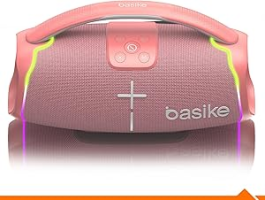 Caixa de Som Bluetooth Basike H61, 50W Potência, IPX6, Alto-Falante Hi-Fi, Luz RGB Surround, Portátil, Resistente à Água (Laranja)