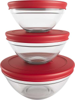 Conjunto Com 3 Potes De Vidro Redondos Com Tampa Plástica Vermelha, Vdr7093-vm, Euro Home