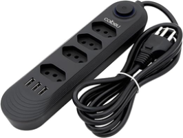 Extensão Tomada, Régua Tomada, 4 Tomadas, 3 Interfaces Usb, Cabo De Alimentação De 2 Metros, Suporte A Tensão De 110-220v, Potência De 2500w, Preto
