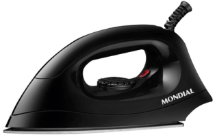 Ferro de Passar a Seco Mondial FSN-55-B com Base em Alumínio Polido – Preto