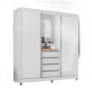 Guarda-Roupa Bartira Fortaleza II com Espelho, 2 Portas de Correr, 4 Gavetas – 184,5 cm de Largura – Branco
