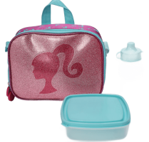 Kit lancheira térmica infantil com glitter Barbie + garrafa e pote multicor | Mattel
