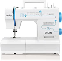 Máquina de Costura Genius Plus Elgin Portátil 31 pontos Agulha Dulpa Branco e Azul 110V