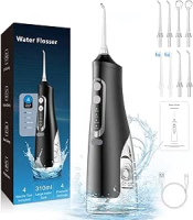Oral Irrigator, Limpeza de Dentes Sem fio 4 Modos Irrigador Oral 310ML Portátil e Recarregável Cabo USB C IPX7 à Prova d’água limpador de Irrigação de fio Dental para Viagens para Casa, Preto