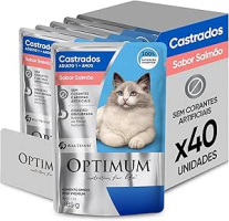Pack Ração Úmida Optimum Sachê para Gatos Adultos Castrados Sabor Salmão 85g – 40 unidadaes