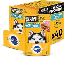 Pack Ração Úmida Pedigree Sachê High Protein Cães Adultos Porco e Carne Ao Molho 85 g – 40 unidades