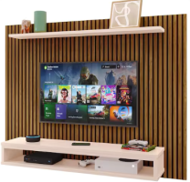 Painel Suspenso Nairóbi Prateleira Superior Nicho Tv até 48 Polegadas Sala Estar Quarto – Ripado Freijó/Off White – Lojas RPM – Marrom