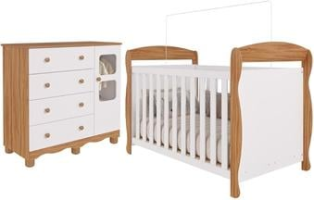 Quarto de Bebê Completo Berço Americano Marquesa 3 Em 1 Cômoda Uli 4 Gavetas 1 Porta 100% Mdf Móveis Peroba