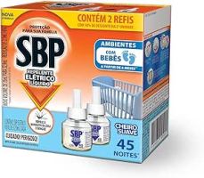 Repelente Elétrico Líquido SBP 45 Noites Cheiro Suave com 2 unidades de 32.9ml