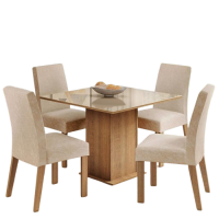 Sala de Jantar Madesa Evelin Mesa Tampo de Vidro com 4 Cadeiras – Rustic/crema/imperial
