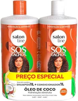 Salon Line, Kit Shampoo e Condicionador, SOS Cachos, Coco, Tratamento Profundo, Vegano – Cabelos Ondulados, Cacheados e Crespos, 1 L cada