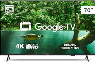 Smart TV Philips 70″ 4K 70PUG7408/78, Google TV, Comando de Voz, Dolby Vision/Atmos, VRR/ALLM, Bluetooth