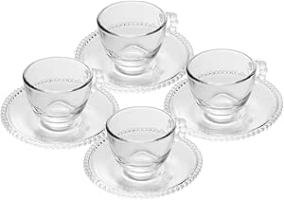 WOLFF Conjunto de Xícaras e Pires de Cristal Pearl 80ml 4 Peças Transparente – Mesa Posta – Itens Para Casa – Utensílios de Cozinha – Enxoval – Casamento – Decoração